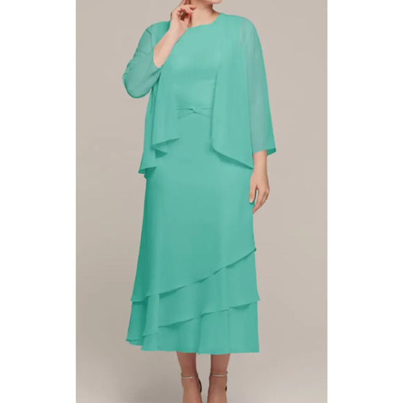 AW BRIDAL SZ 12 L Tiffany blue Babette mother of the bride maxi 2 pc dress B139 - Picture 3 of 7